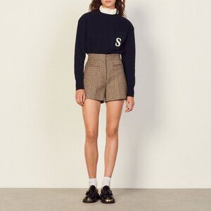 SANDRO Prince Houndstooth Wool Blend Shorts - NWT - Size 34 (XS)
